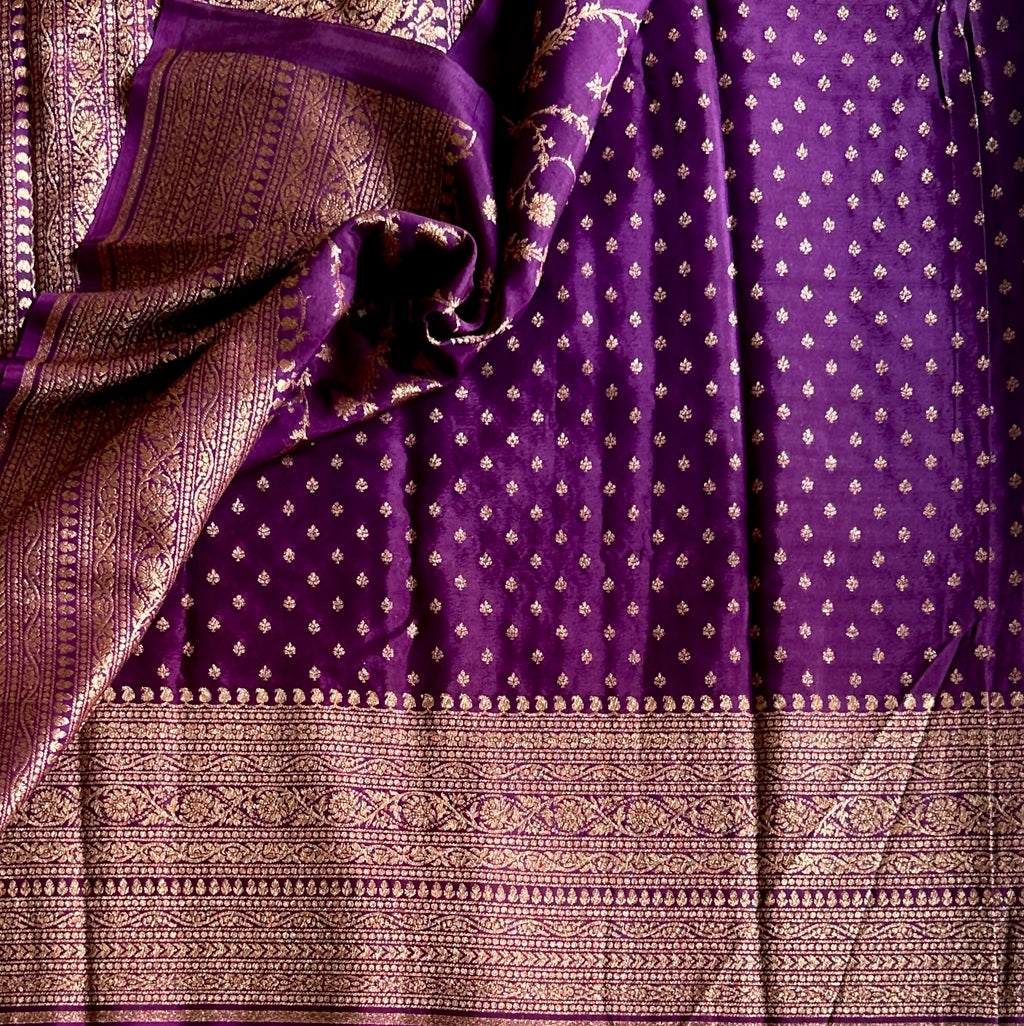Royal Purple Brocade Saree with Antique Gold Zari Work Elegant