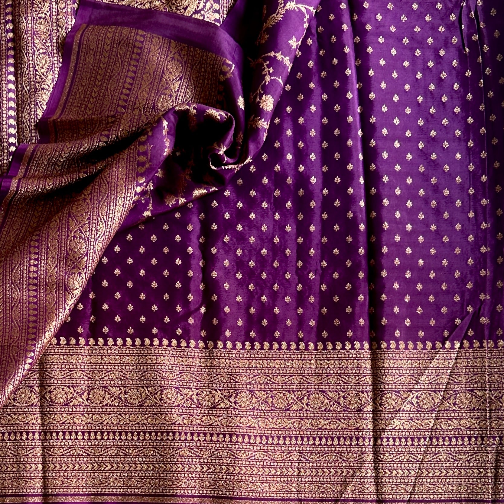 Royal Purple Brocade Saree with Antique Gold Zari Work Elegant