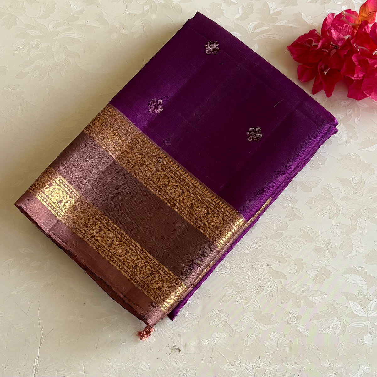 Deep Violet Purple Designer Pure Silk Saree With Dusty Rose Pallu