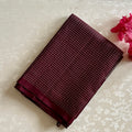 Metallic Grey with Deep wine brown designer pure silk with checkered borders