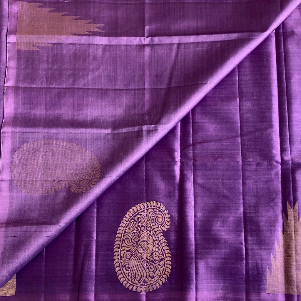 Deep Metallic Designer Pure Silk Saree With Gold Mango & temple Borders