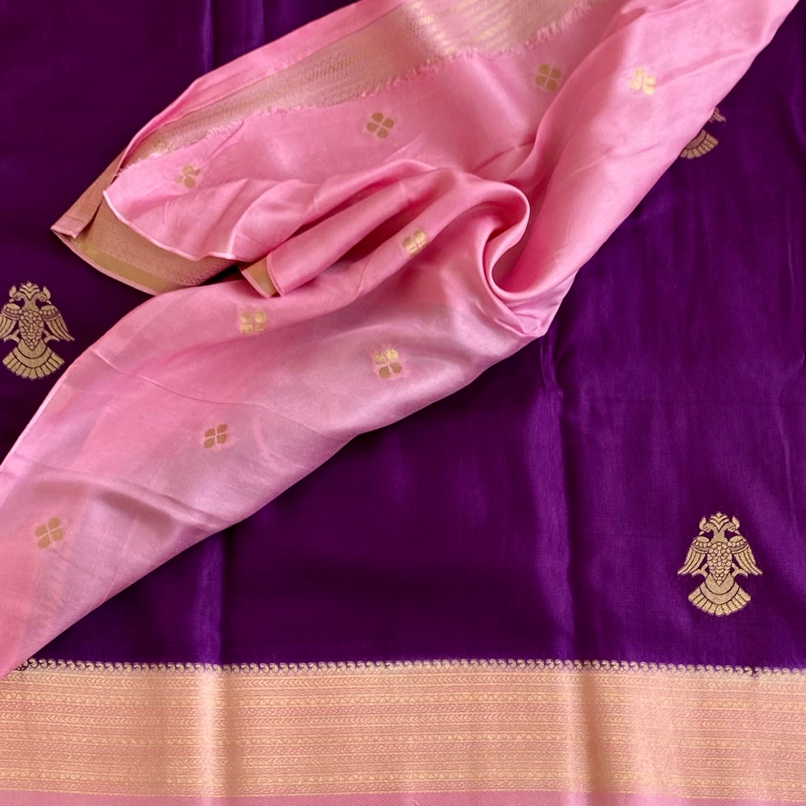 Royal Purple Soft Crepe Silk Saree With Blush Pink Pallu