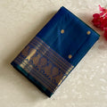Peacock Blue Kanjeevaram Pure Zari Silk Saree With Antique Gold Border
