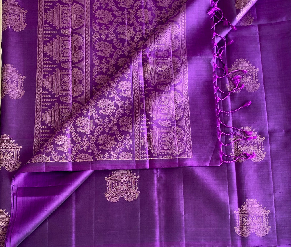 Royal Purple Designer Pure Silk Saree With Antique Gold Zari