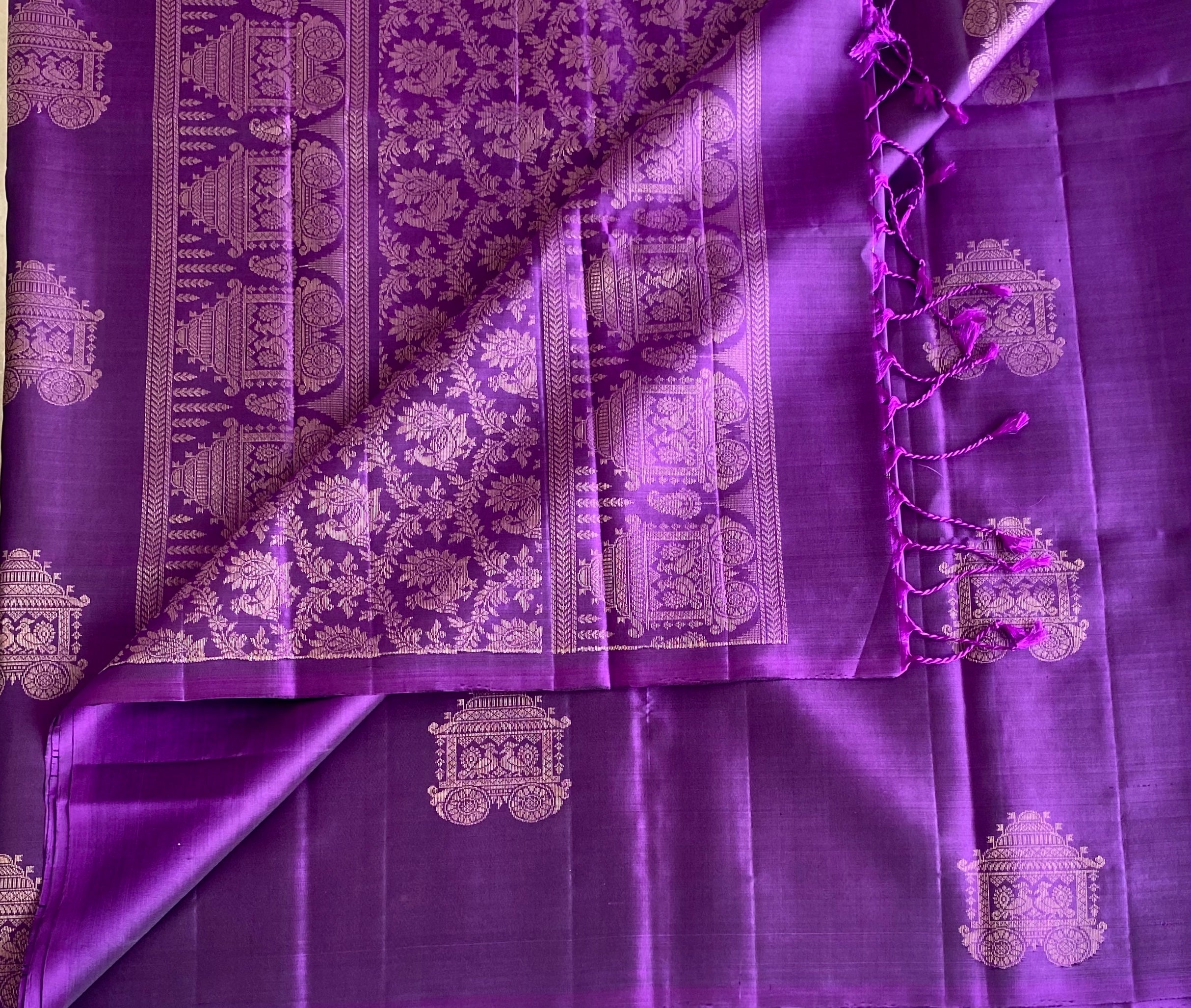 Royal Purple Designer Pure Silk Saree With Antique Gold Zari