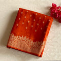 Burnt Orange designer soft tussar with antique gold zari weave