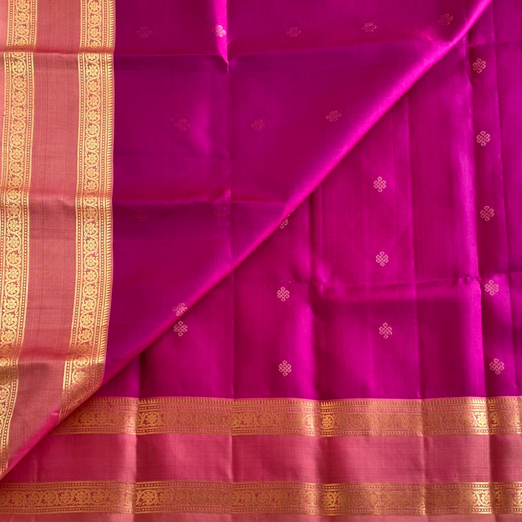 Deep Magenta Designer Pure Silk Saree With Rose Pink Pallu