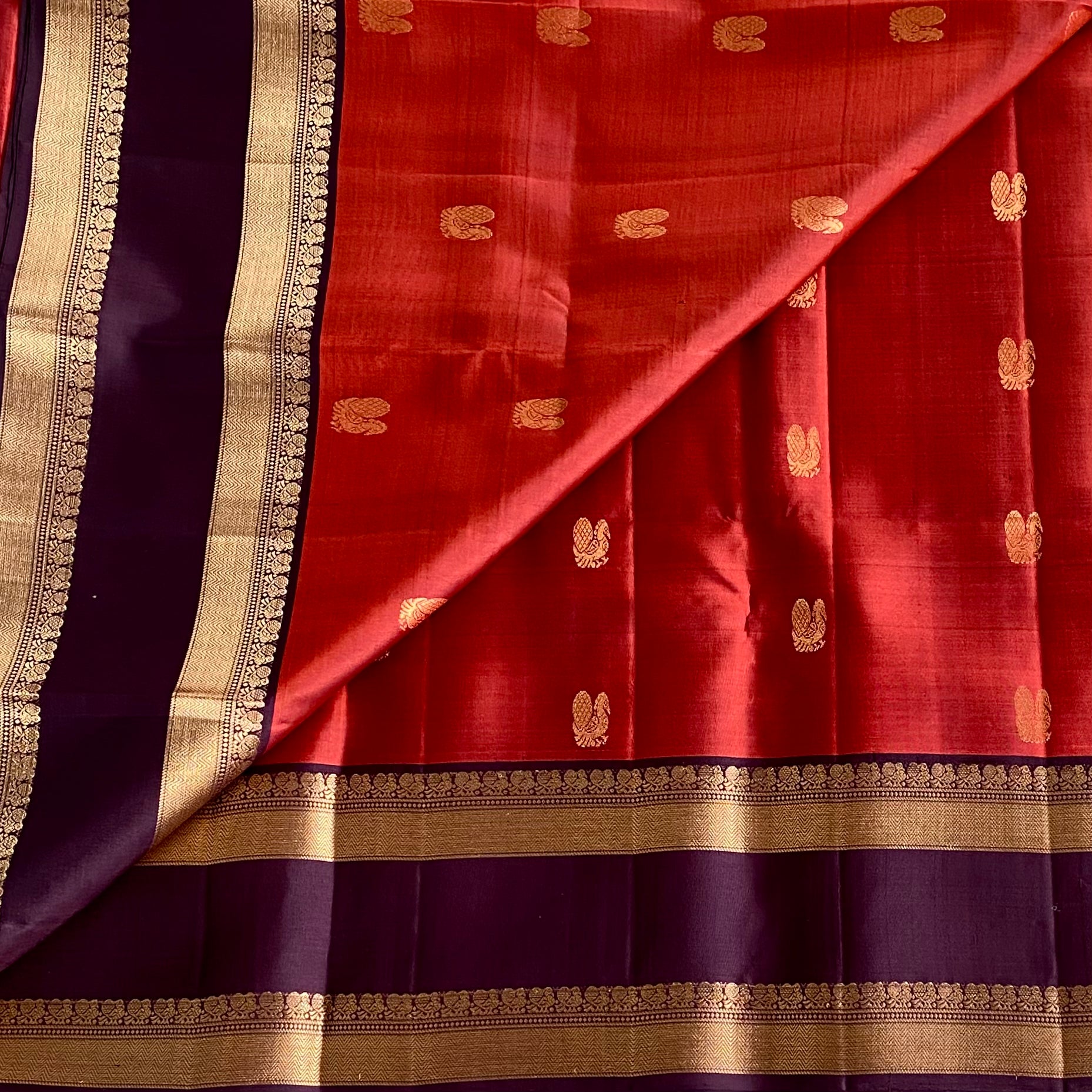 Deep Plum Designer Pure Silk Saree With Ruby Red Pallu