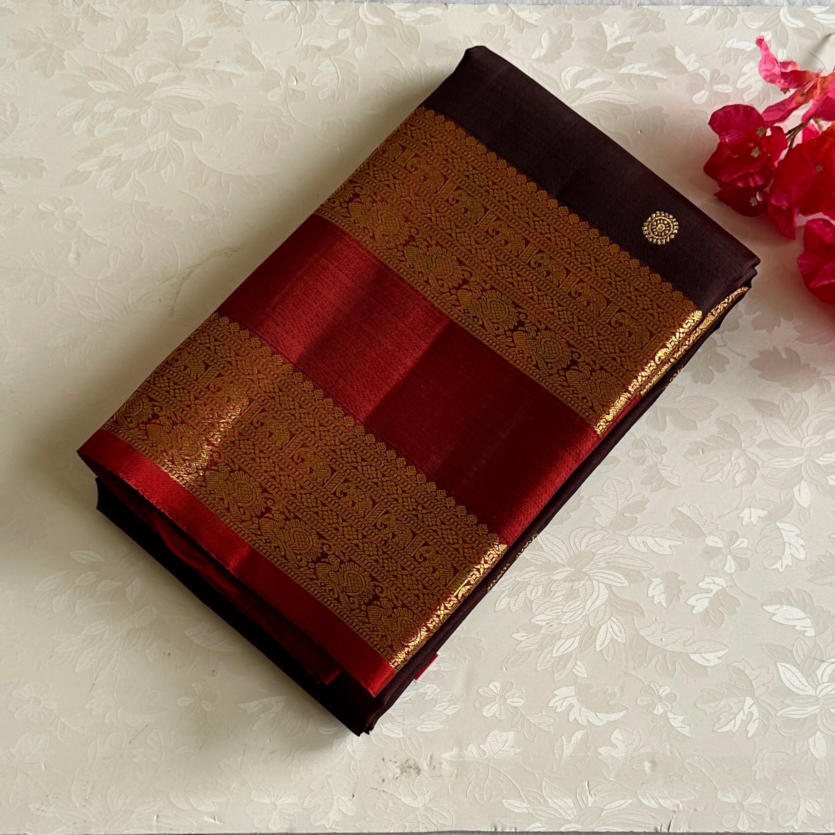 Deep Wine Coffee Kanjeevaram Pure Zari Silk With Deep Maroon Pallu