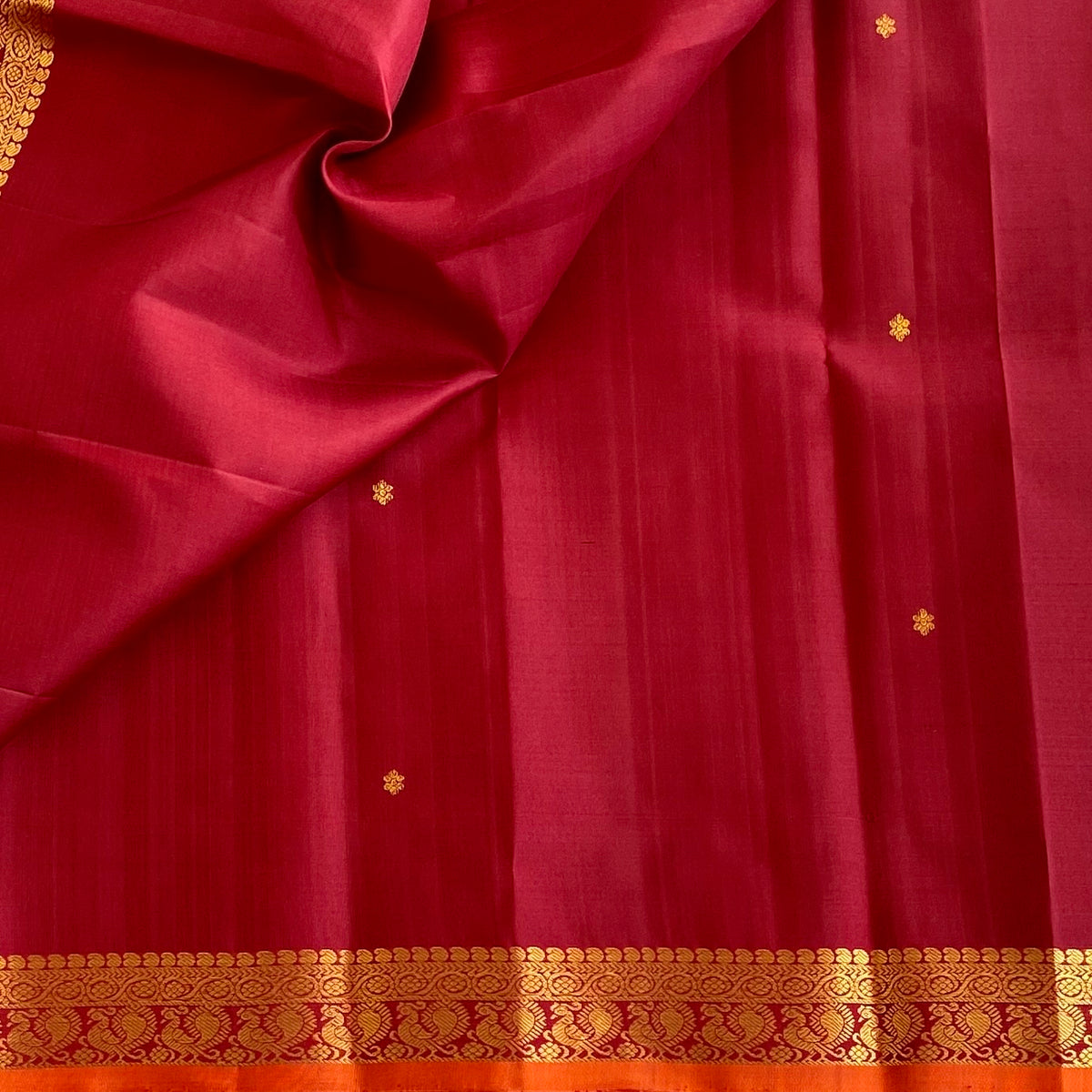 Deep Maroon Red Kanjeevaram Pure Zari Silk Saree With Antique Gold Zari