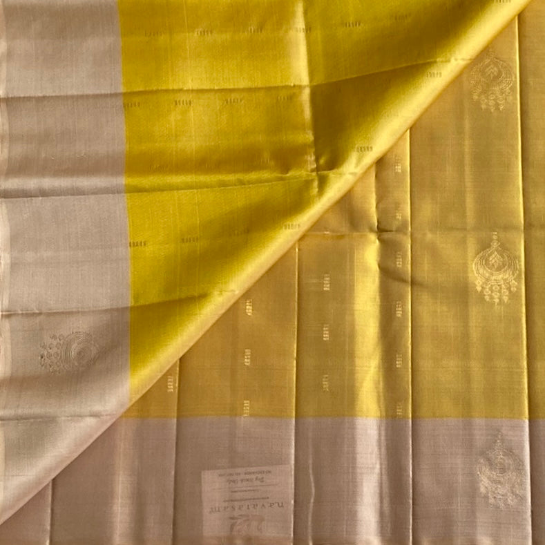 Sunshine Yellow with Blush Beige Designer Pure Silk Beauty
