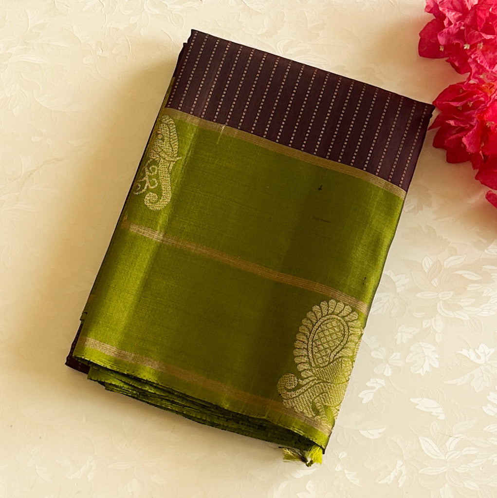 Plum Saree Chartreuse Pallu Gold Woven Elephant Peacock Motifs Traditional