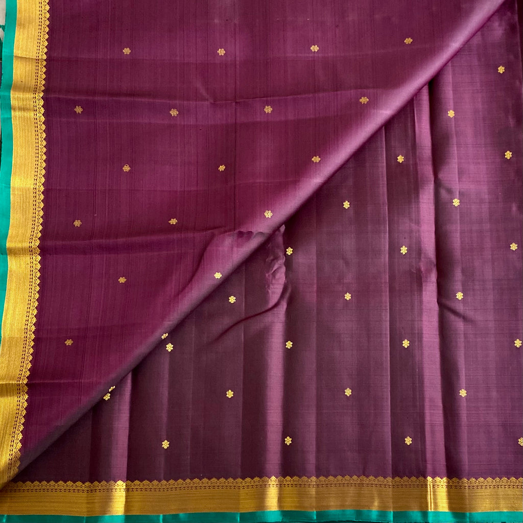 Plum Brown Kanjeevaram Pure Zari Silk Saree With Metallic Gold Pallu