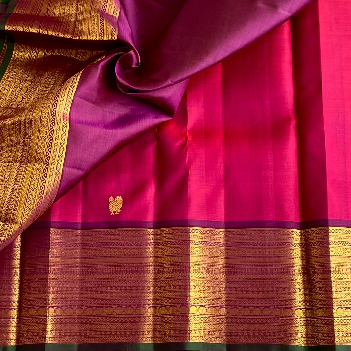 Rich Rani Pink Pure Zari Kanjeevaram With Wine Purple
