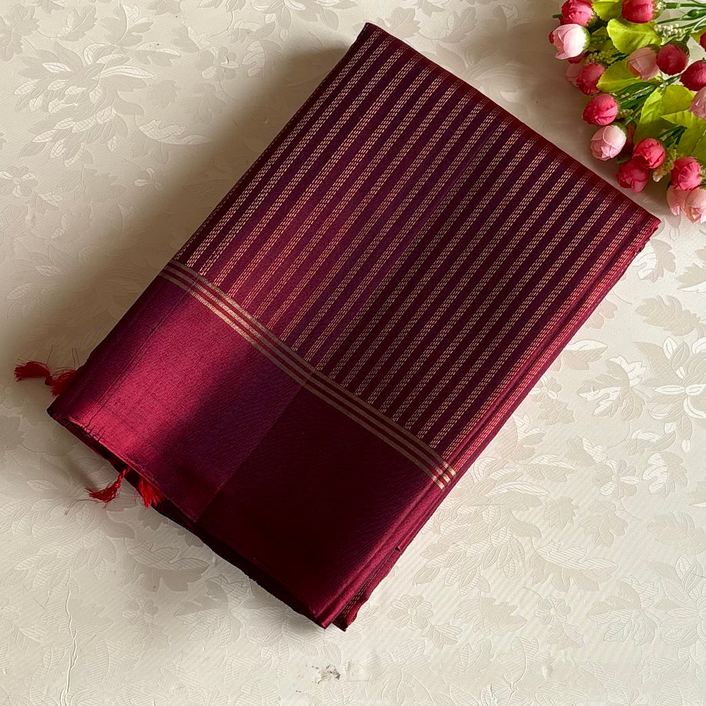 Deep Maroon Designer Pure Silk Saree With Antique Gold