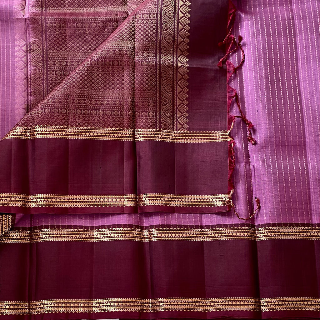 Rare Onion Mauve Designer Pure Silk Saree With Wine Pallu
