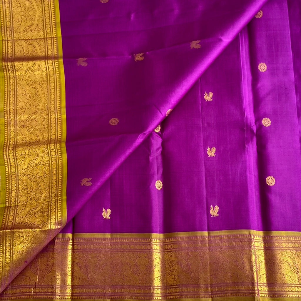 Dual Shaded Violet Purple With Rich Olive Pure Kanjeevaram Silk