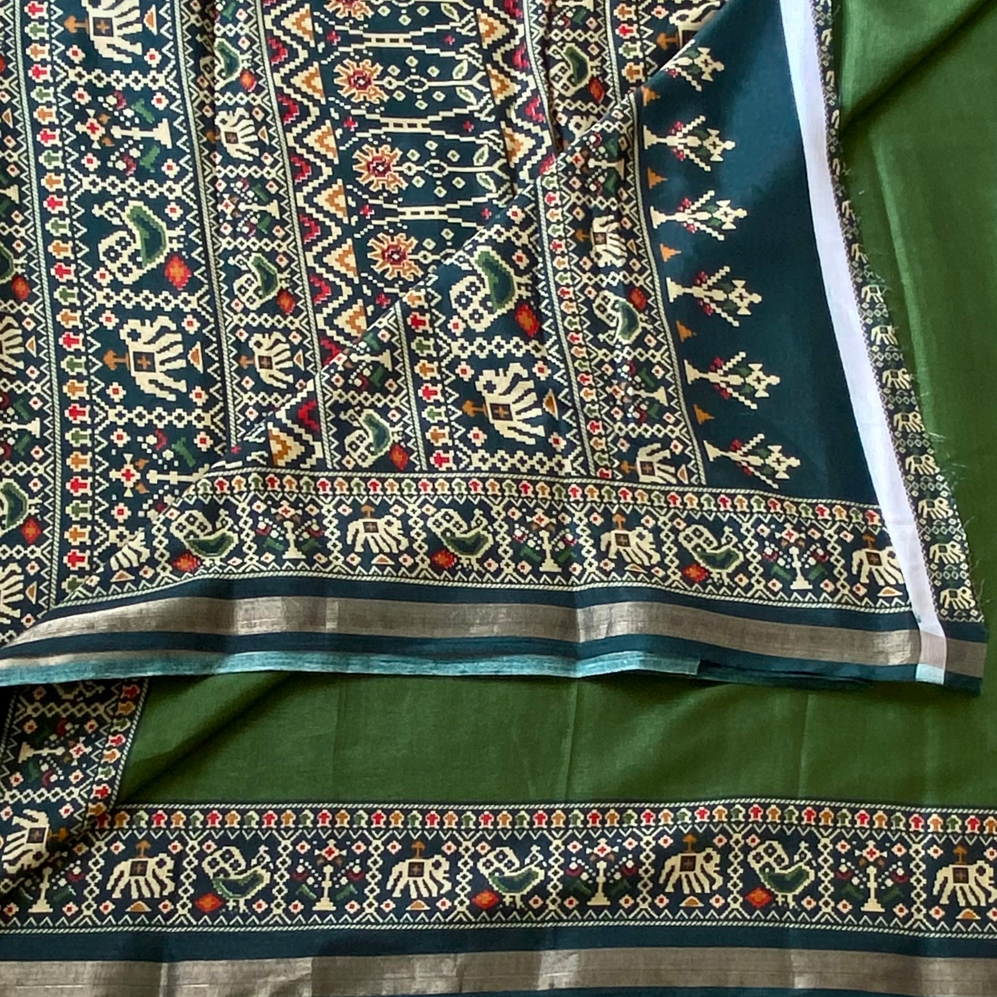 Rare Olive with deep teal soft printed cotton comfort