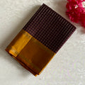 Deep Coffee Checkered Designer Pure Silk With Mustard Gold