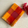 Shades of Red & Yellow Checkered Designer Pure Silk