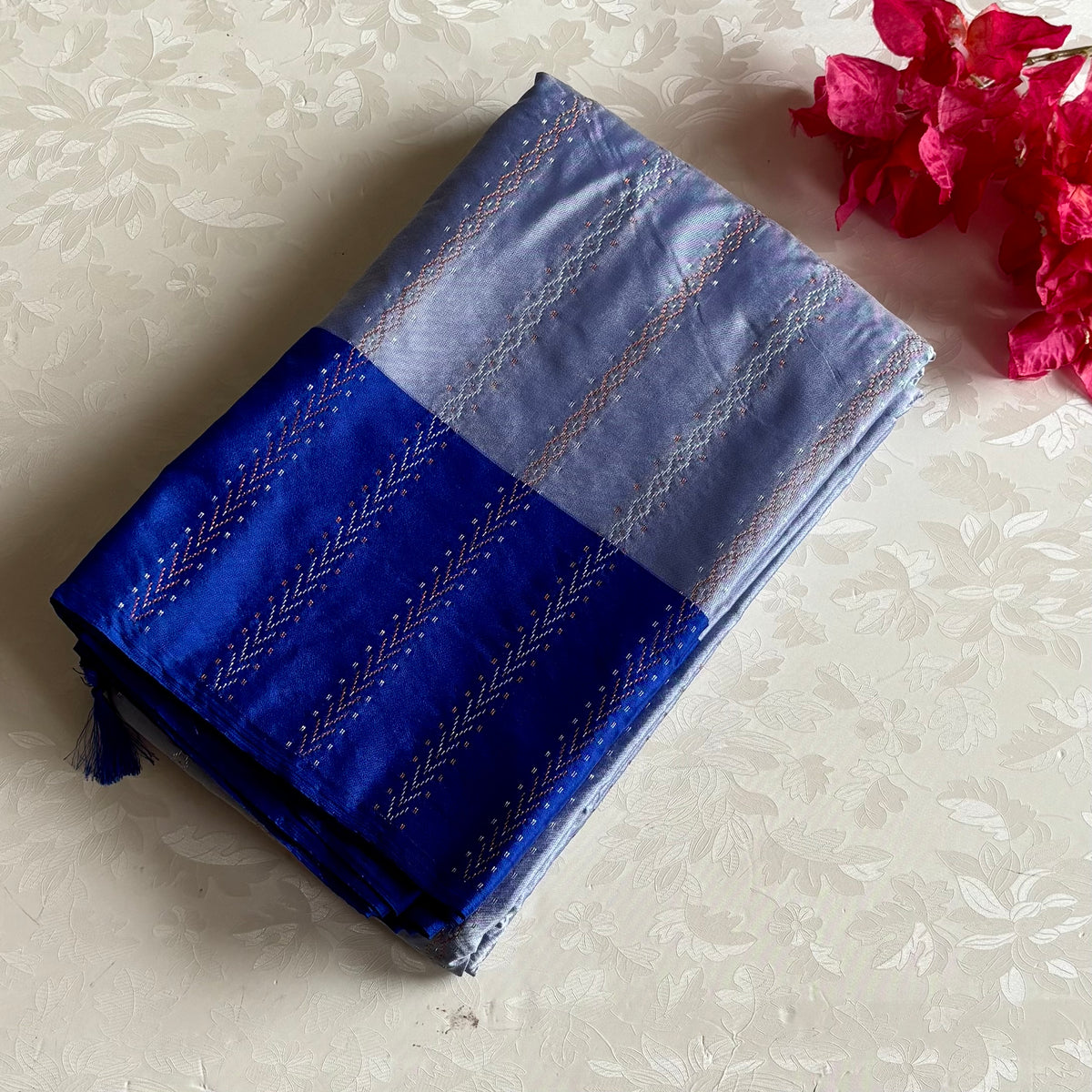 Steel Blue Soft Mixed Silk Saree With Royal Blue Pallu