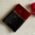 Jet Black Designer Pure Silk Saree With Crimson Red Border