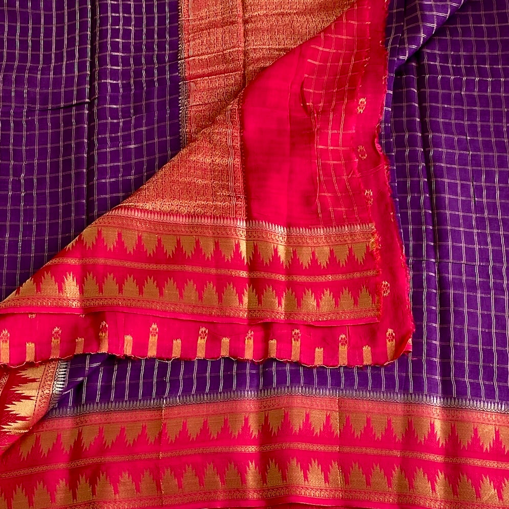 Royal Purple Soft Tussar Silk Saree With Rani Pink Pallu