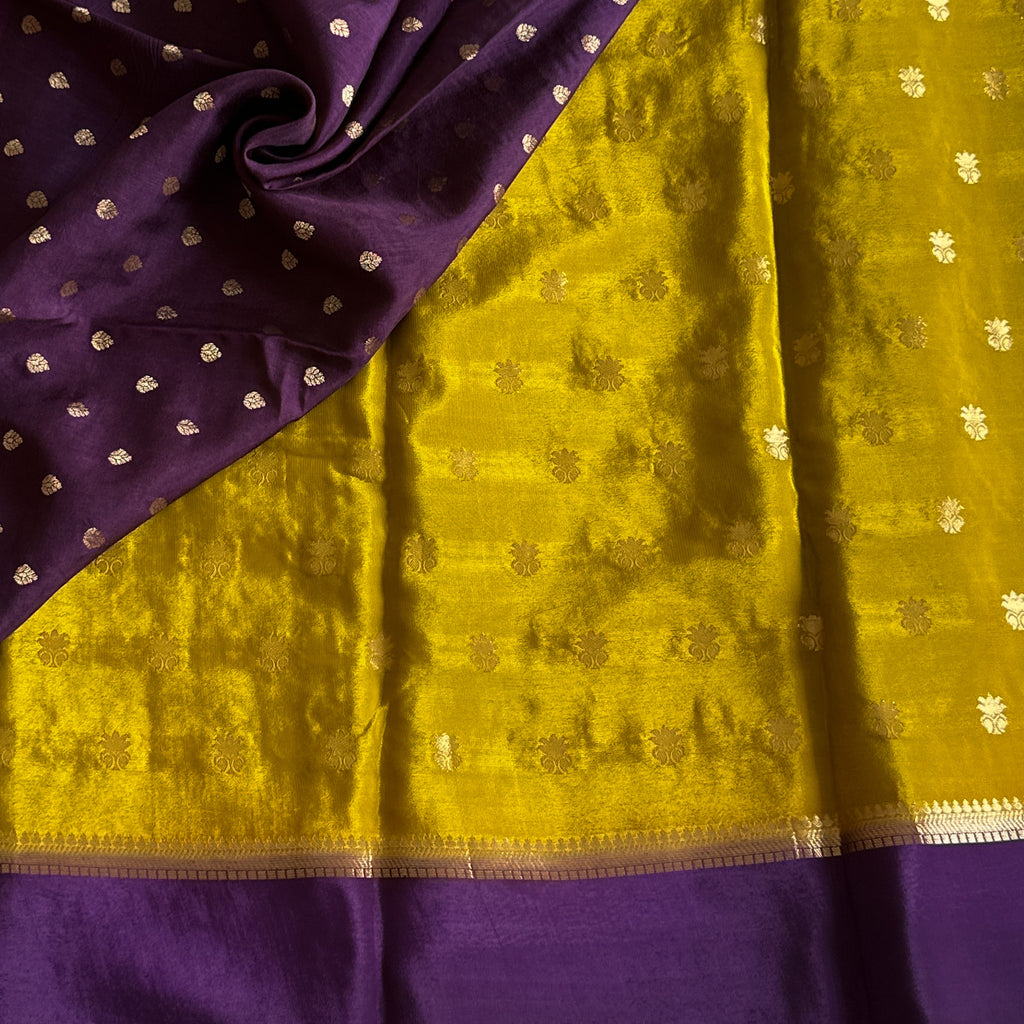 Lime green with deep purple soft crepe silk