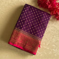 Royal Purple Magenta Silk Saree Gold Brocade Floral Wedding Attire