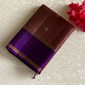 Burnt Copper Designer Pure Silk Saree With Royal Purple Contrast
