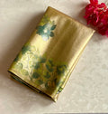 Champagne Gold Teal Paisley Silk Saree With Floral Zari Border
