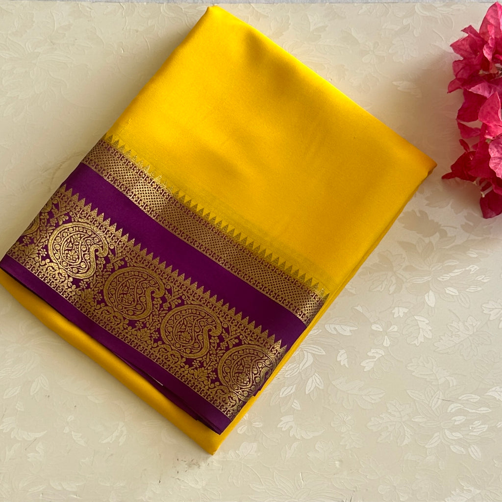 Golden Yellow with Stunning Magenta Pure Mysore Silk saree