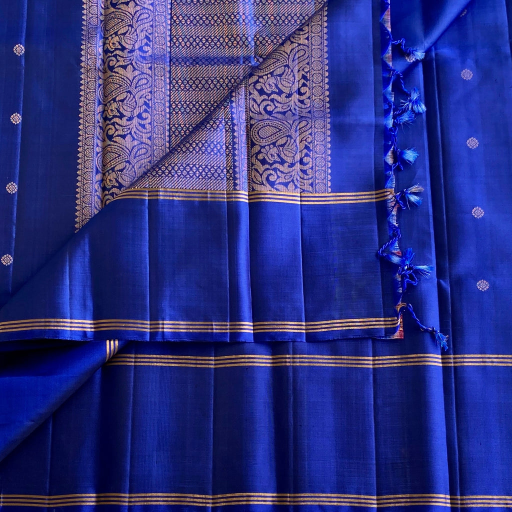 Royal Blue Designer Pure Silk Saree With Rose Gold Zari