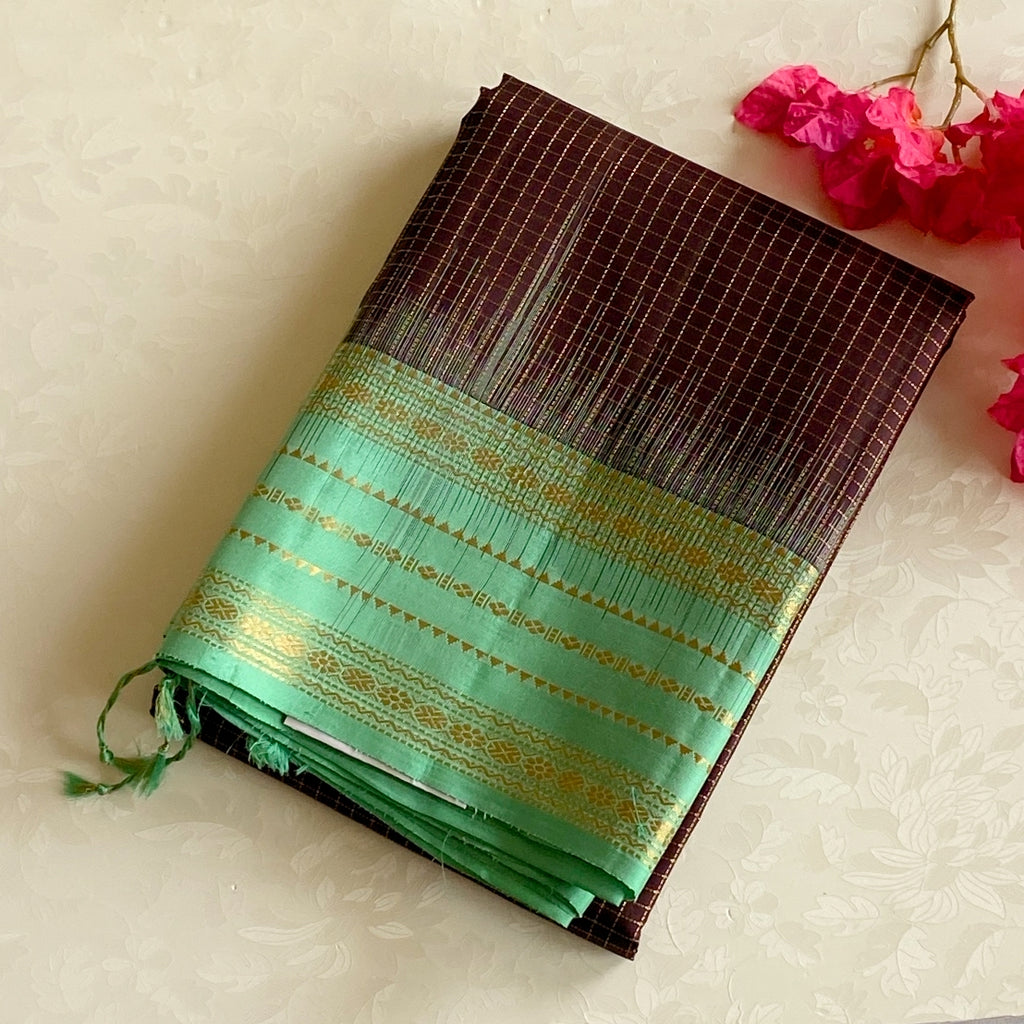 Mint Green Woven Silk Saree With Antique Gold Zari Border