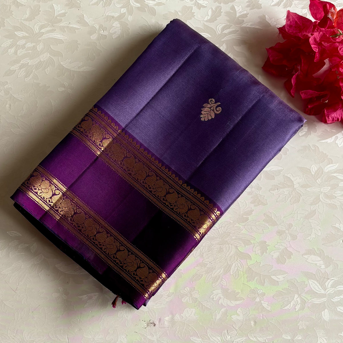 Lavender Purple Designer Pure Silk Saree With Deep Purple Pallu