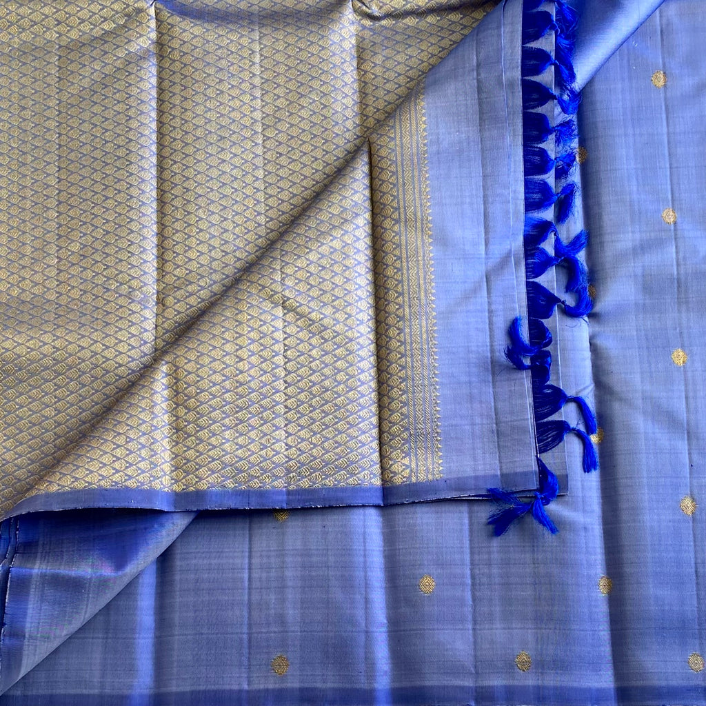 Periwinkle Blue Kanjeevaram Pure Zari Silk Saree With Rich Zari Pallu