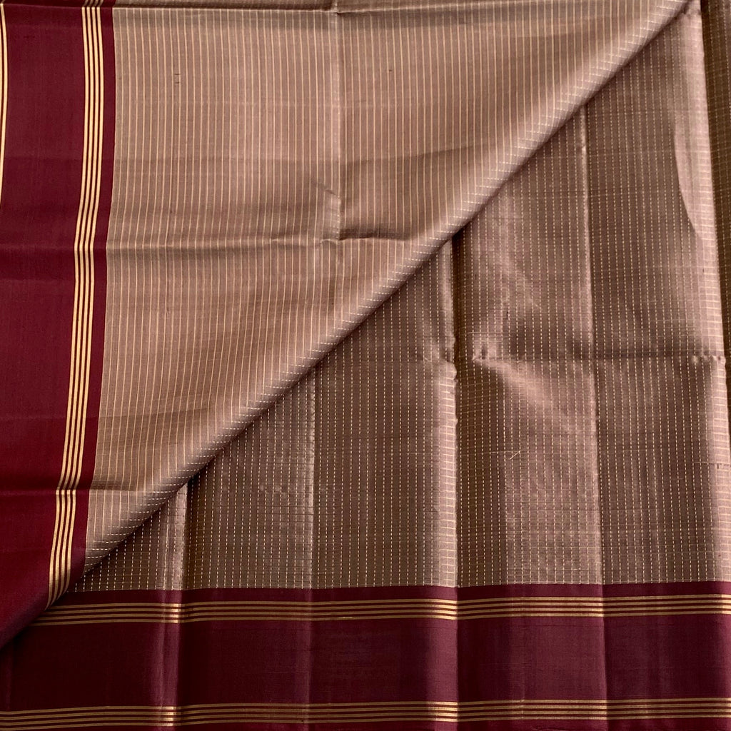 Dusty Mauve Designer Pure Silk Saree With Deep Maroon Pallu