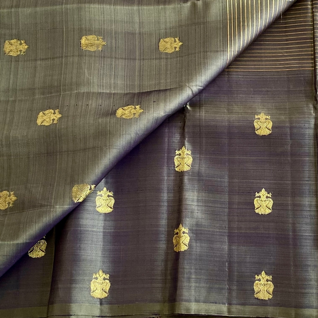 Dual shaded Slate Grey Pure Silk with Rich Magenta Zari Woven Pallu