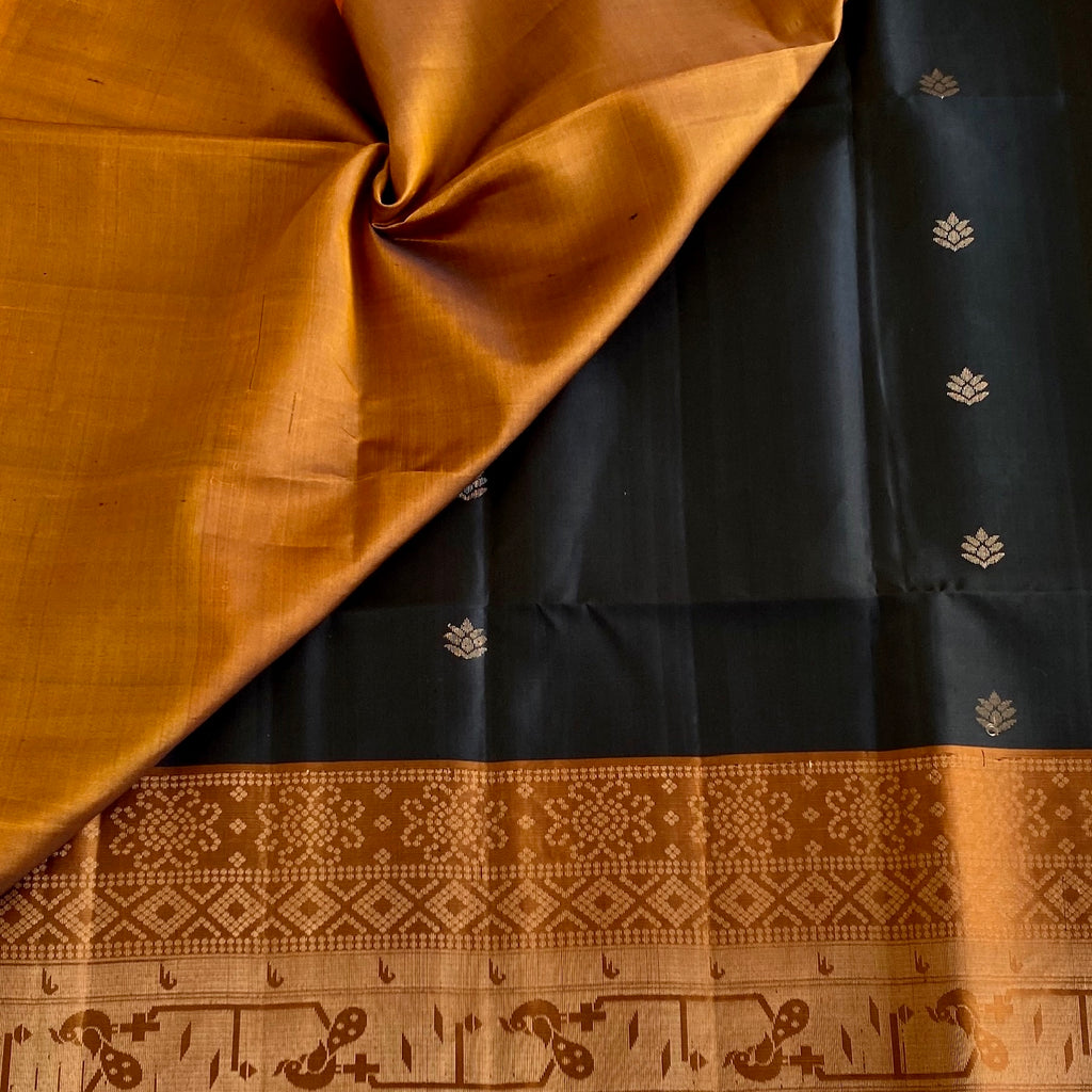 Midnight Black Designer Pure Silk Saree With Deep Jaggery Pallu