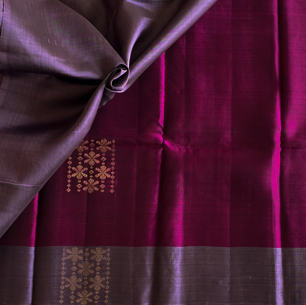 Magenta Pure Silk with rare greyish lavender with zari woven pallu