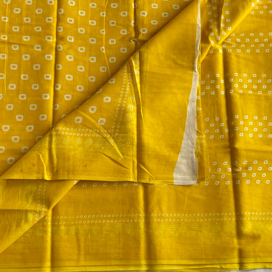 Sunflower Yellow Everyday Luxury With Pure White Bandhani Squares And Gold Zari