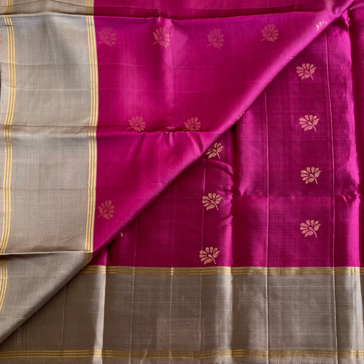 Rich Magenta & Taupe Grey Designer Pure Silk Elegance