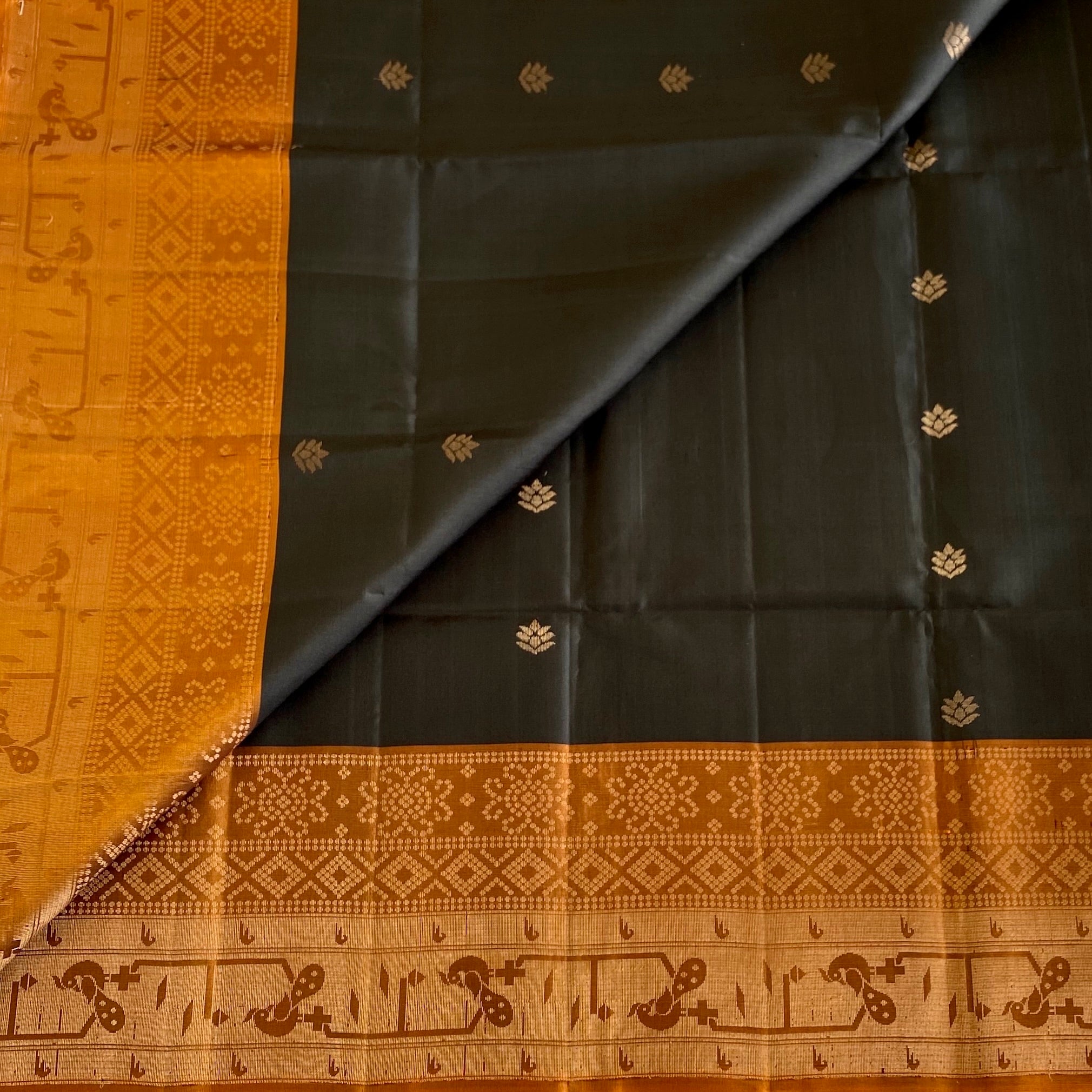 Midnight Black Designer Pure Silk Saree With Deep Jaggery Pallu