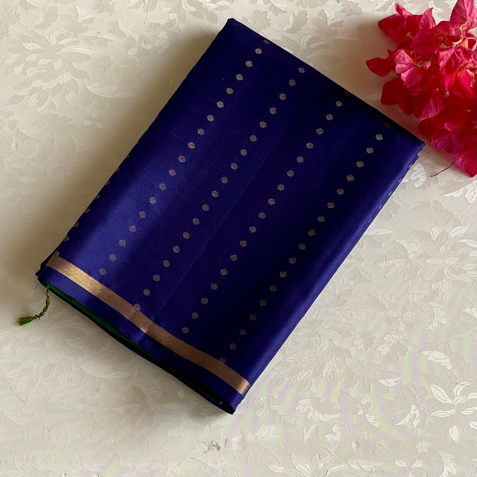 Midnight Blue Designer Pure Silk Saree With Turquoise Green Pallu