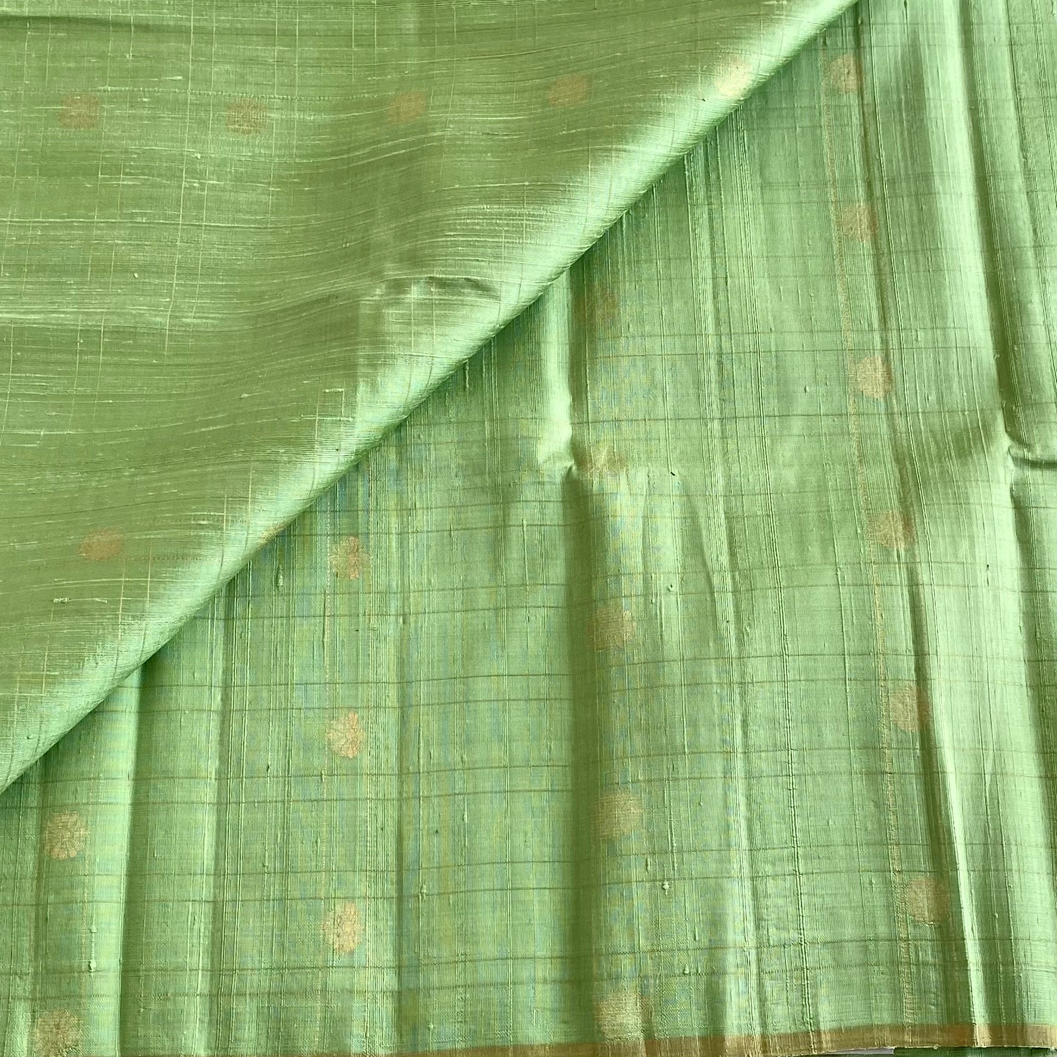 Mint Green Designer Pure Raw Silk Saree With Rani Pink Blouse