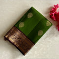 Emerald Green Designer Pure Silk Saree With Plum Purple Pallu