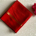Crimson Red Mysore Crepe Silk Saree With Metallic Gold Stripes