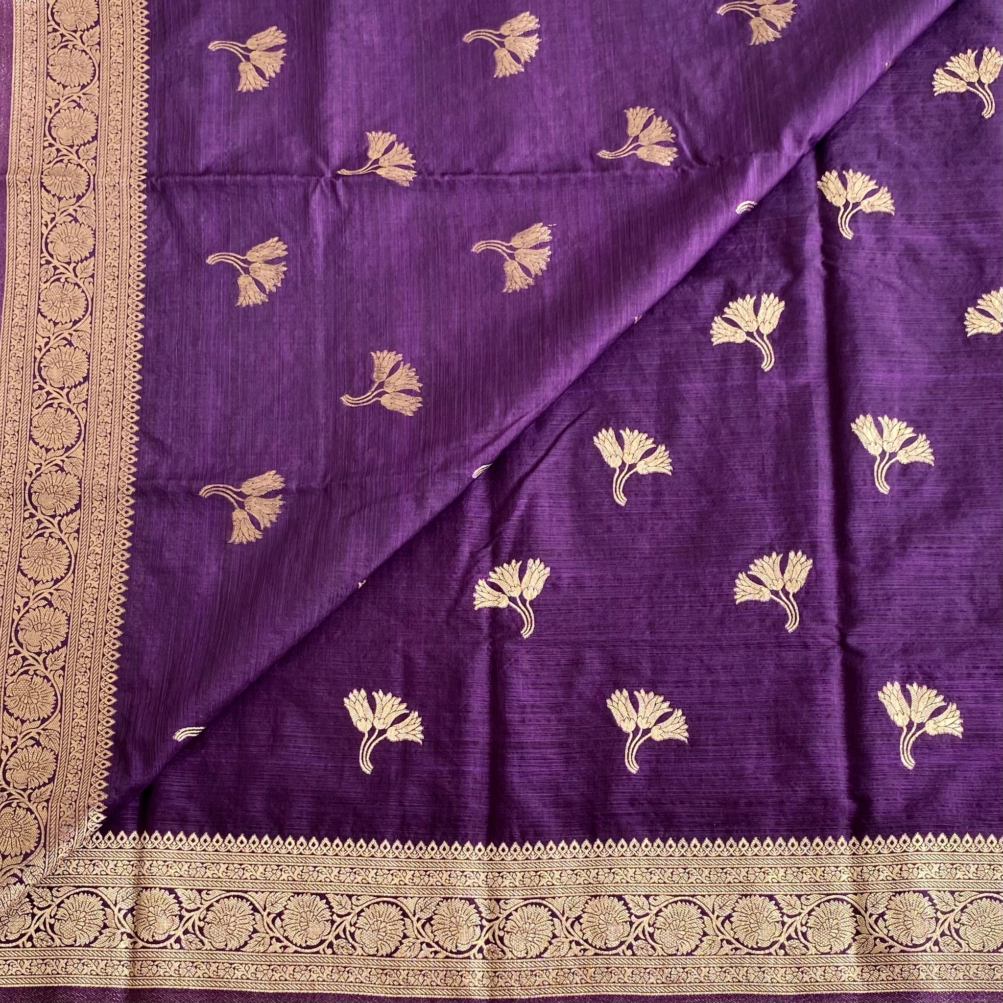 Royal Purple Soft Tussar Silk Saree With Metallic Gold Brocade Pallu
