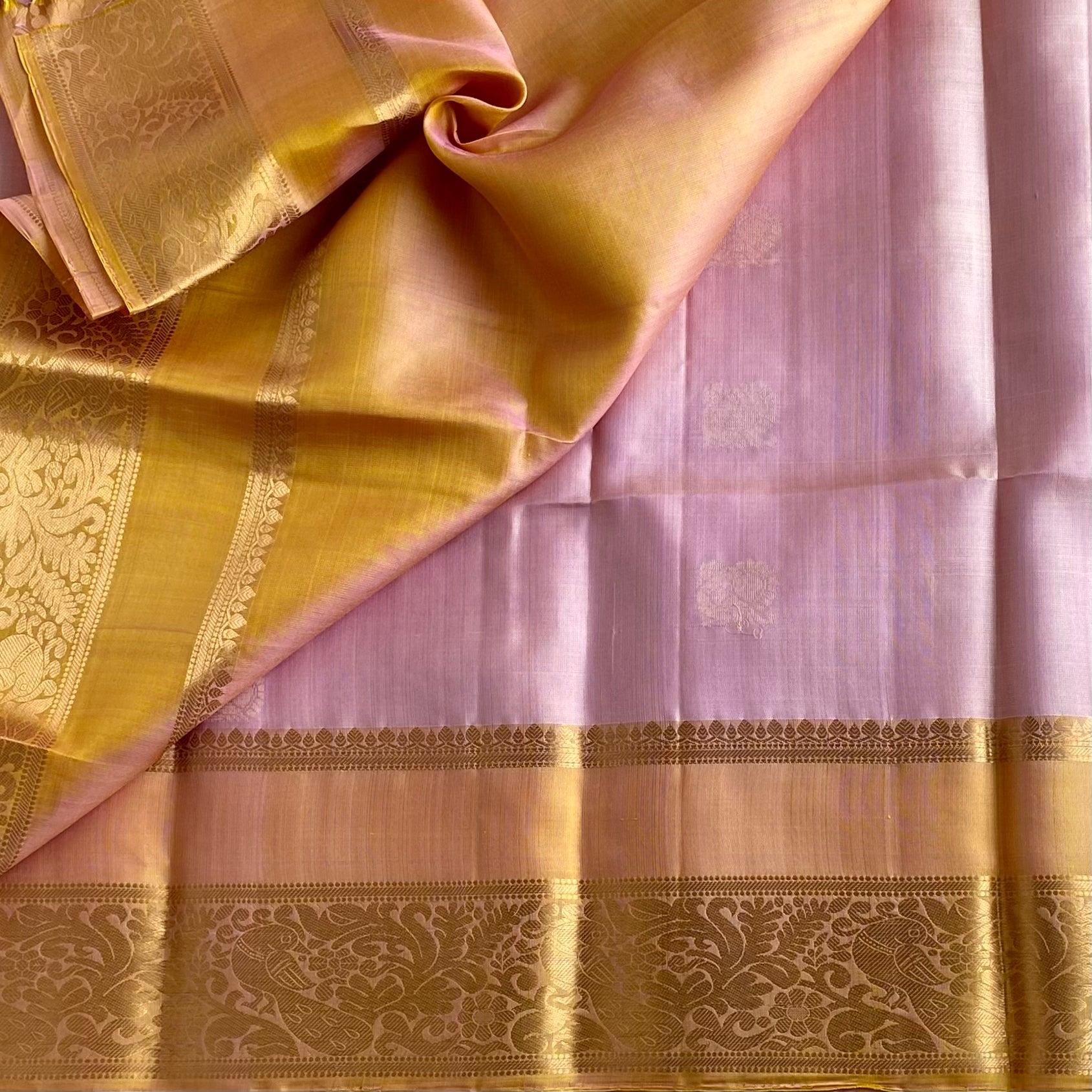 Mauve Pink Designer Pure Silk Saree With Golden Yellow Pallu