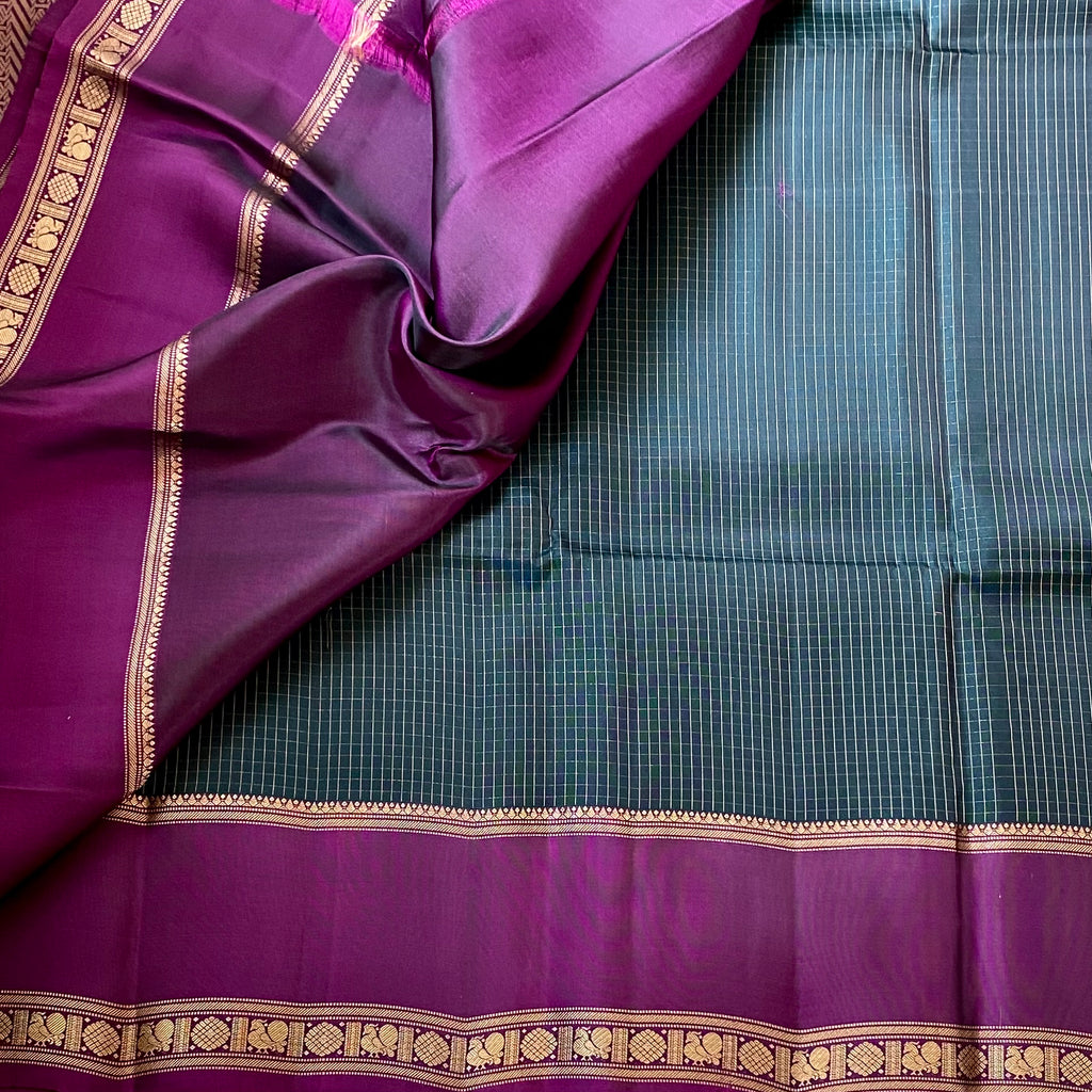 Plum Purple Silk Saree Gold Zari Broad Border Traditional Wear
